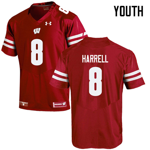 Youth #8 Deron Harrell Wisconsin Badgers College Football Jerseys Sale-Red